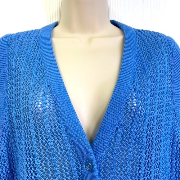 Lady Devon - Vintage Blue Open Knit Front Button Down Sweater Vest Size Small - Picture 6 of 12